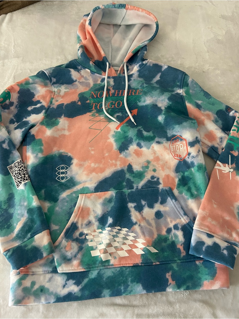 Brooklyn Cloth Tie Dye Hoodie Blue Pink Green Nowhere To Go Unisex Size Large
